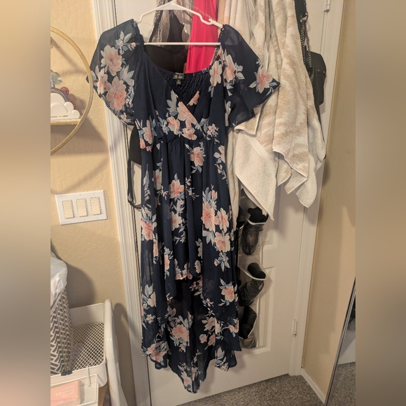 Lily Rose Navy and Pink Floral High Low Dress - Picture 6 of 7